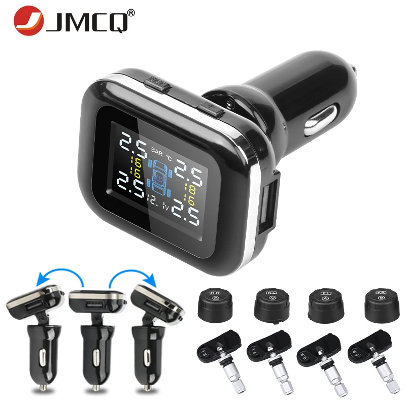 

JMCQ Car Tire Pressure Alarm Monitor System Sensor TPMS Car Charger Cigaretter Lighter Auto Security Alarm USB Output Warning