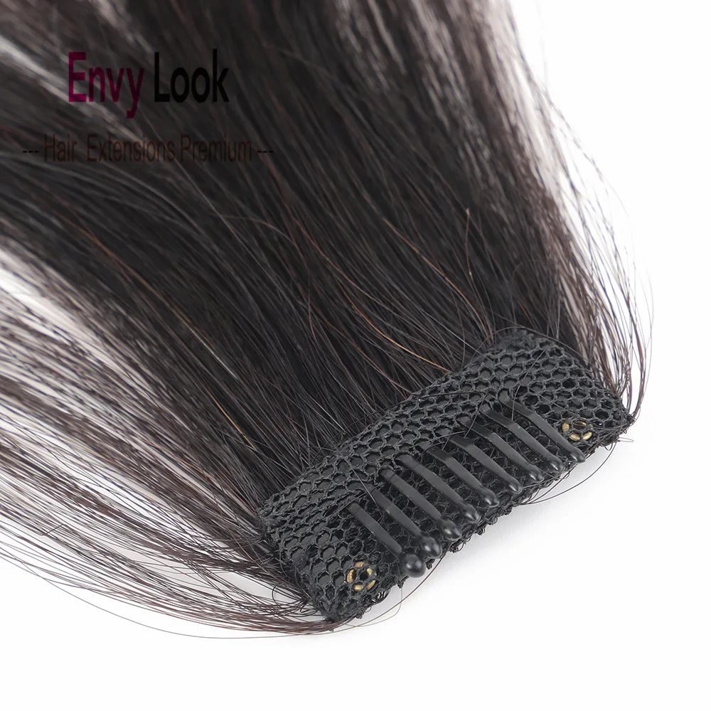 

Envy Look Human Hair Piece Air Fringe Sewn One Strong Clip In Front Head Bangs with Dark Brown and Blonde Color