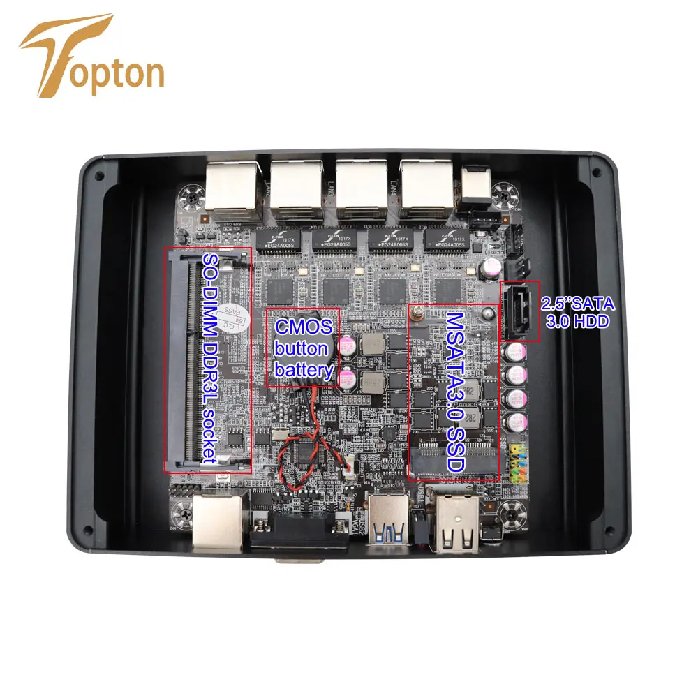 Мини ПК TOPTON 8 ГБ ОЗУ 64 Гб SSD 4 порта Intel LAN VGA 3 usb четырехъядерный процессор celeron j1900 2