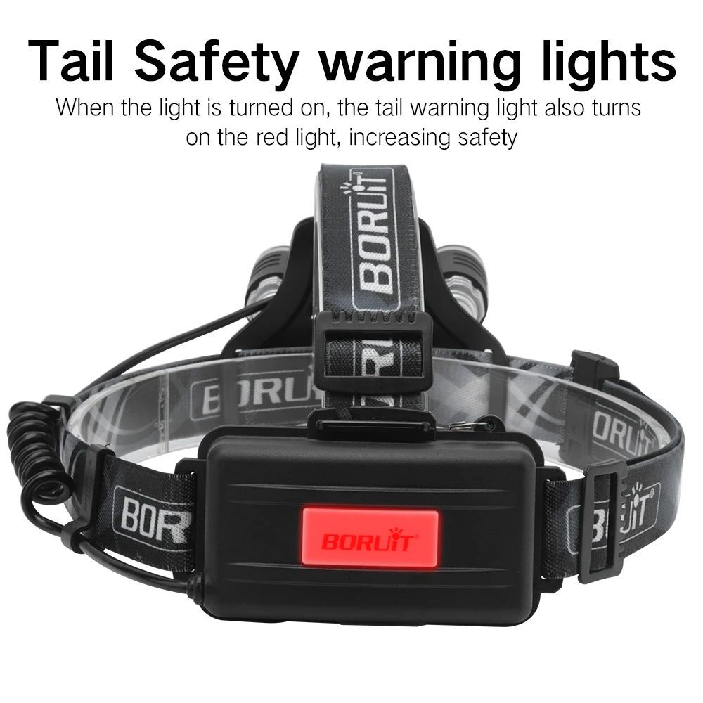 BORUiT открытый светодиодный налобный фонарь для кемпинга фонарик портативный тактический фонарь Водонепроницаемый Кемпинг Охота Головной фонарь для рыбалки 18650
