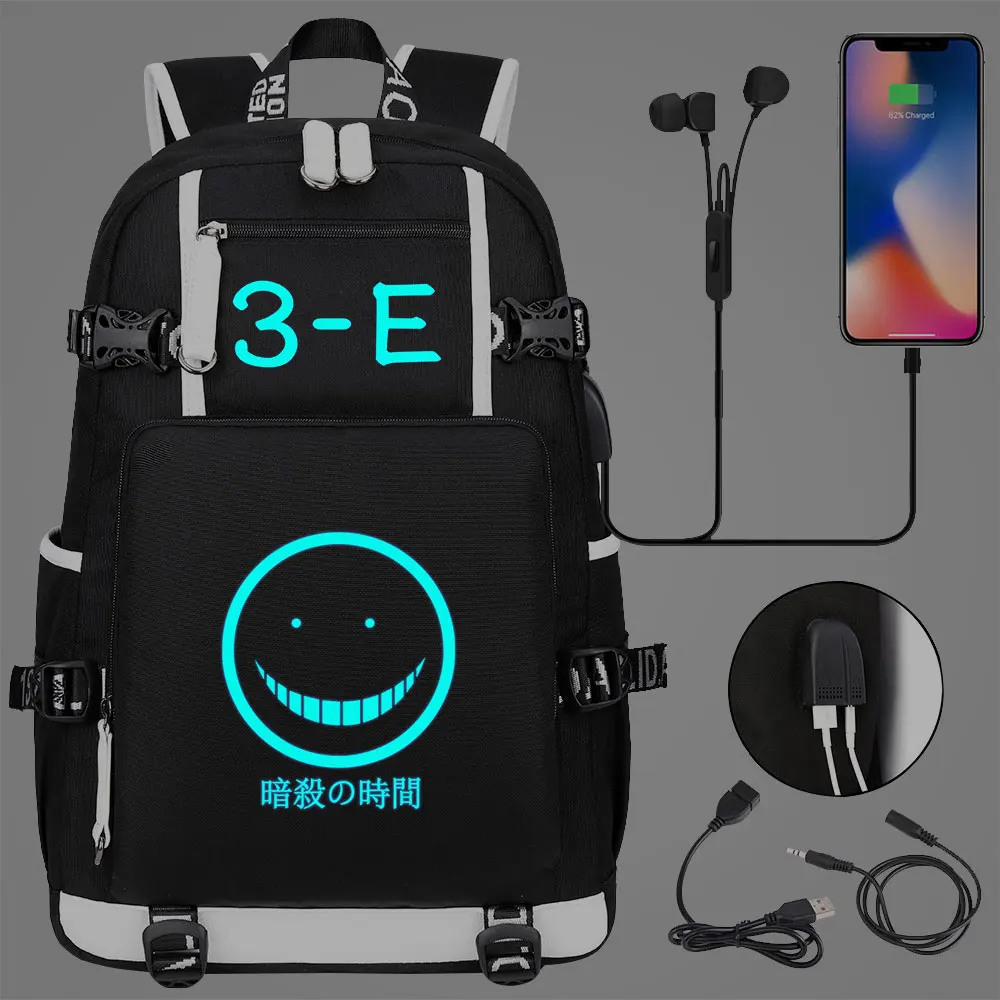 

Luminous Anime Assassination Classroom USB Boy Girl Kids Book Bags Large Capacity Teenagers Schoolbags Women Men Laptop Backpack
