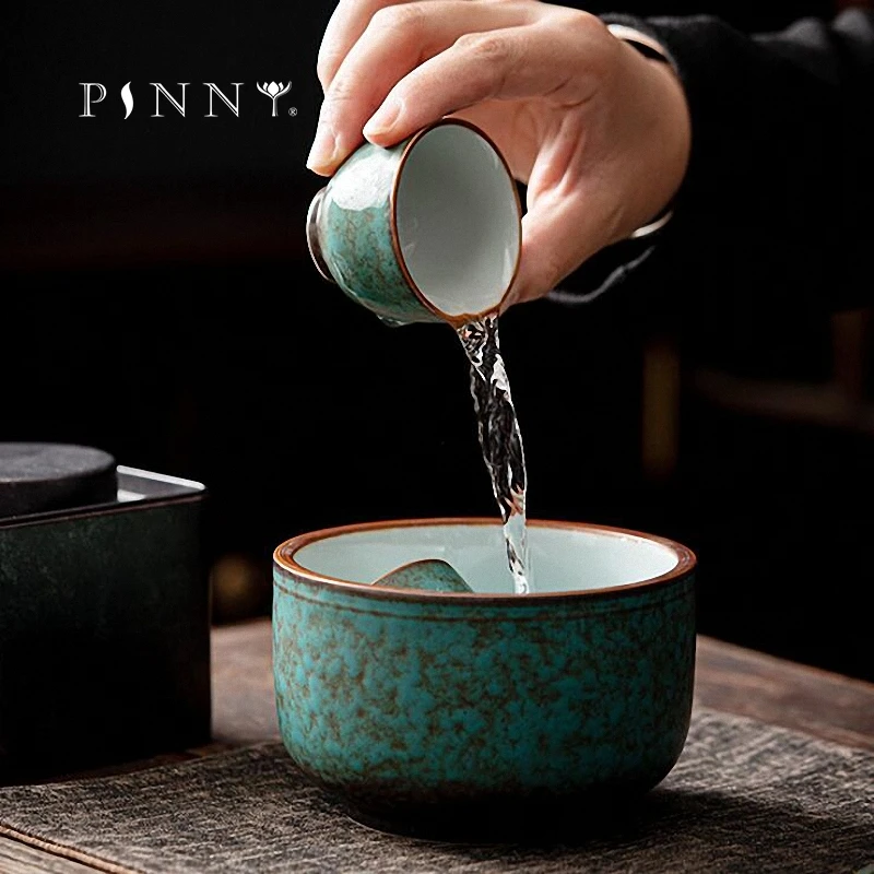 

PINNY 480ML Ceramic Turquoise Glaze Tea Wash Bowls Chinese Kung Fu Tea Accessories Japanese Style Tea Service