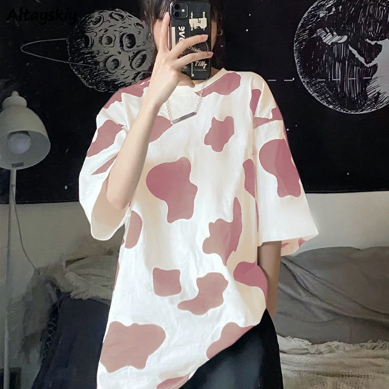 

Футболки женские летние Ulzzang, с круглым вырезом и принтом, свободные, хипстерские, дышащие