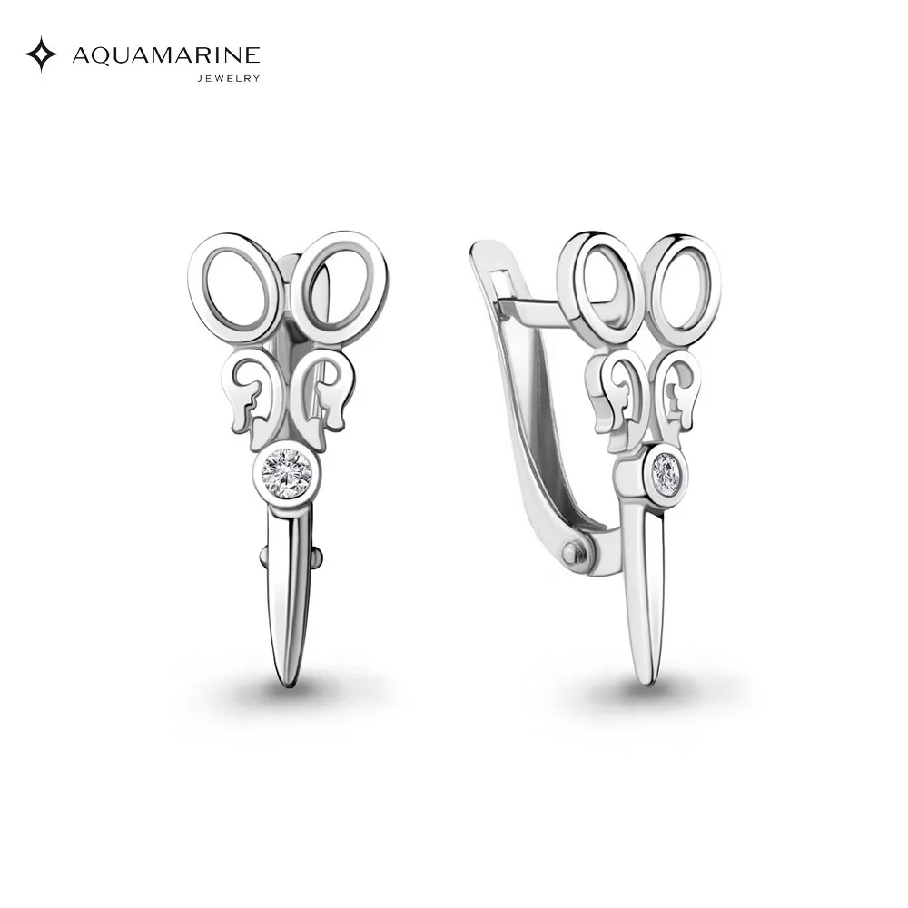Серьги AQUAMARINE с фианитами Серебро 925 пробы|Серьги-клипсы| |