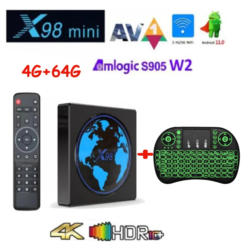 Приставка Смарт-ТВ X98 Mini Amlogic S905W2 Android 11 4 + 64/32 ГБ 2 ГГц/ГГц 4K | Электроника
