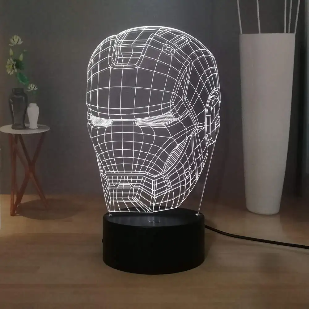 Акриловый 3D светильник RGB светодиодный 7 цветов меняющий цвет USB Железный человек