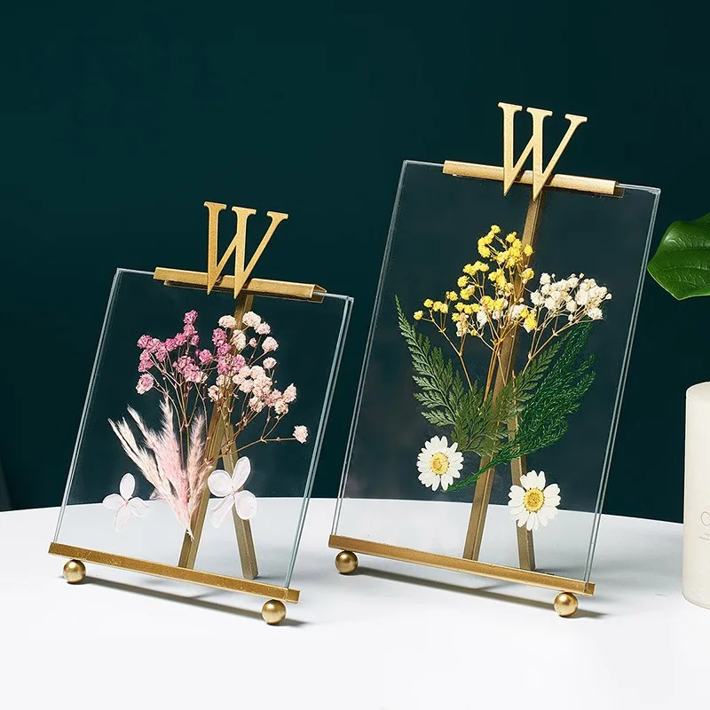 

Modern Light Luxury Metal Picture Frame Fashion Desktop Home Decor Photograph Creative Glass Clip Dried Flower Plant Photo Frame