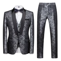 silver men suits with pants floral prom dress 3 piece set groom wedding suits for men tuxedo jacketpantsvest 5xl