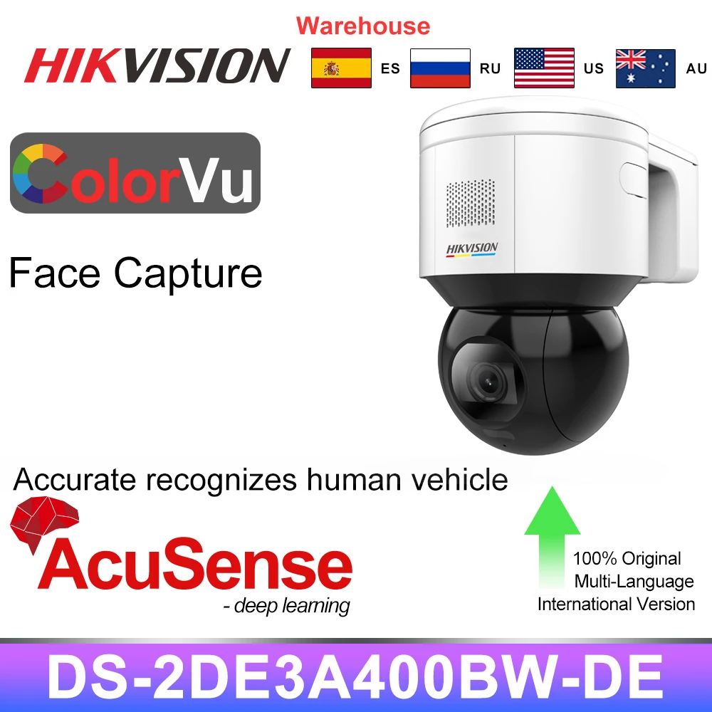 Hikvision PTZ ColorVu 4MP Mini IP Camera DS-2DE3A400BW-DE HD POE AcuSense Built-in Microphone & Speaker Face Capture - купить по