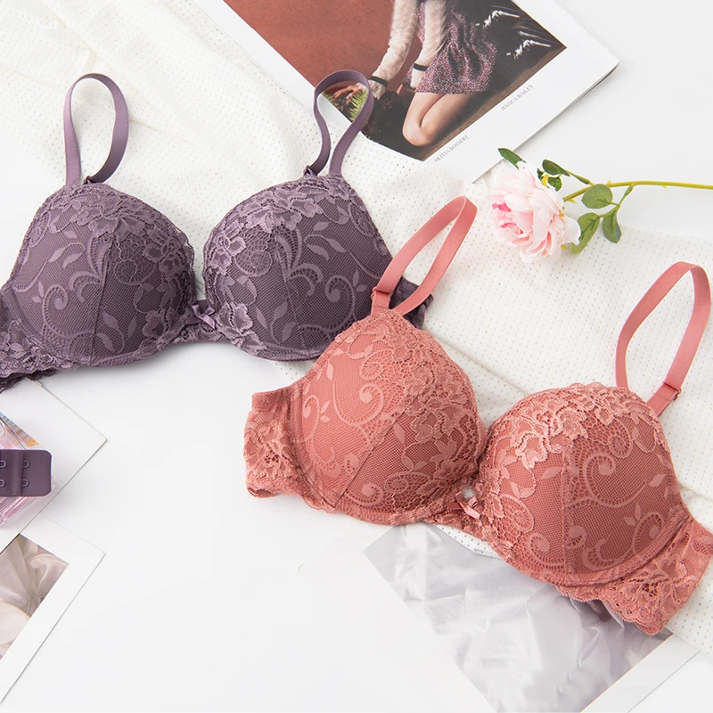 WingsLove Women's Beauty Lace Bras Push Up Underwired Women Bra Adjustable Straps Padded Bralette Top Sexy Lace Lingerie Women