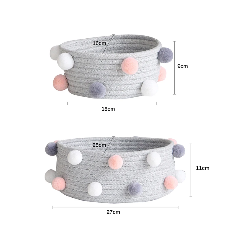 

INS Pompom Cotton Rope Storage Baskets Handmade Woven Dirty Clothes Laundry Basket Kids Toys Desktop Sundries Organizer Hamper