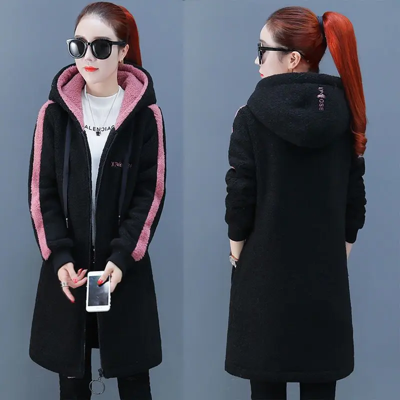 Зимняя теплая подкладка плюшевая молния меховая верхняя одежда с капюшоном