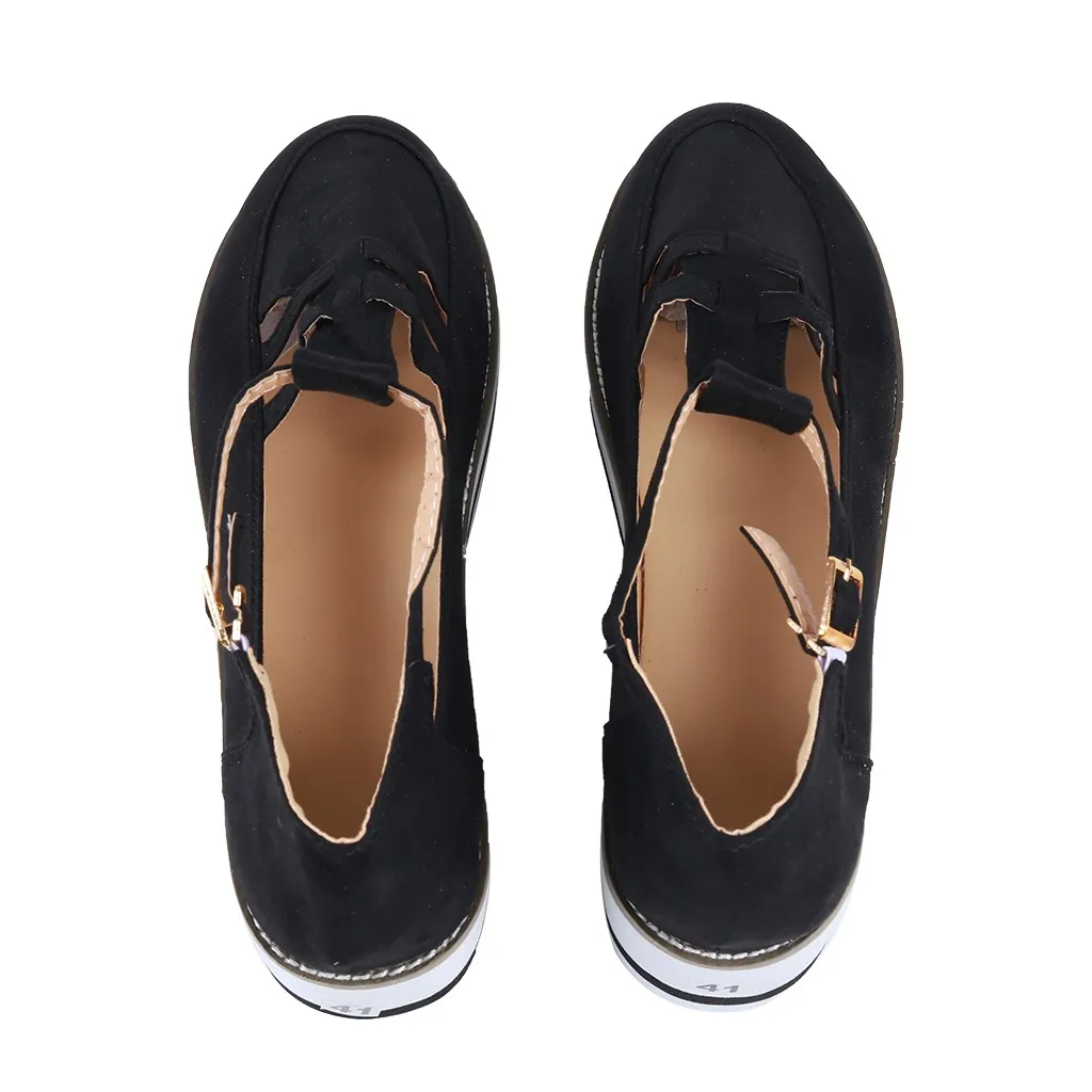 

2020 New Fashion Women's Breathable Wedges Round Toe Buckle Strap Casual Single Shoes Flats Zapatillas Mujer Feminino A50