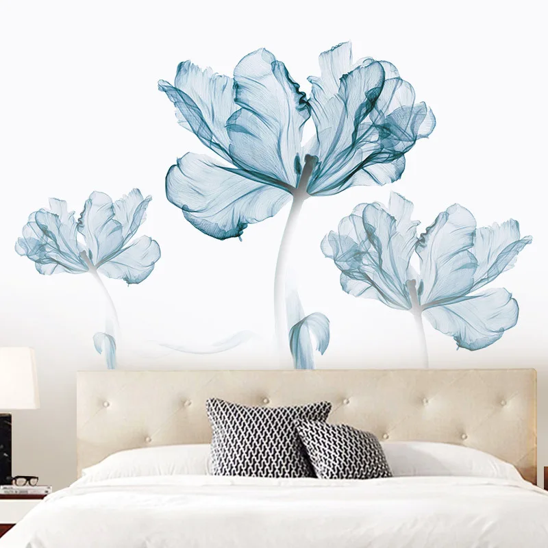 Фото Креативные настенные наклейки сделай сам с синими цветами для дивана спальни