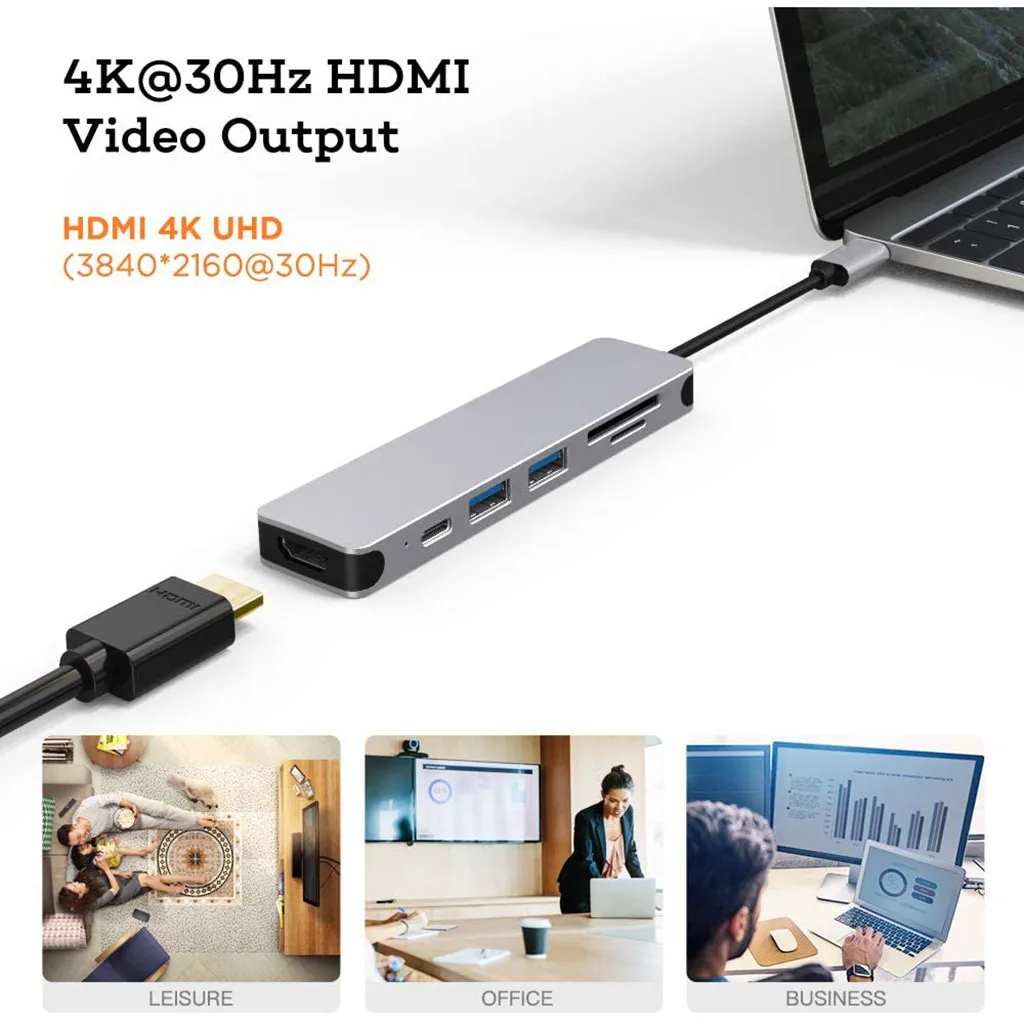 6 в 1 USB C концентратор для MacBook Pro Тип адаптер многопортовый SD кард ридер с