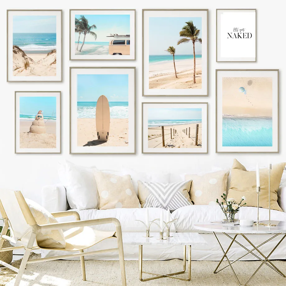 

Beach Surfboard Car Coconut Tree Ocean Wall Art Canvas Painting Nordic Posters And Prints Wall Pictures For Living Room Decor