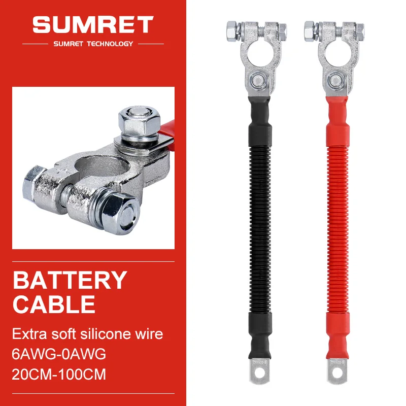 

Car Inverter UPS 6 4 2 0 AWG Battery Connection Cable 25mm Super Soft Silicone Wire 35mm 50mm with Lug Parallel Connect Bellows