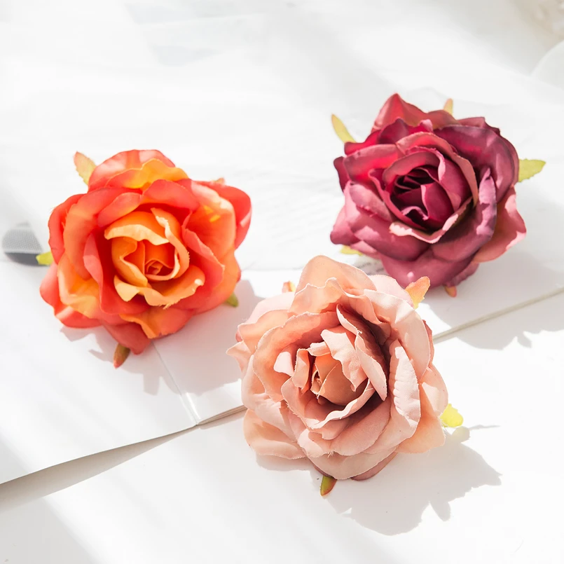 5PCS Artificial Roses Heads Wedding Decorative Flowers Wreaths Home Decor Fake Plants Christmas Cake Decorating Materials Cheap images - 6
