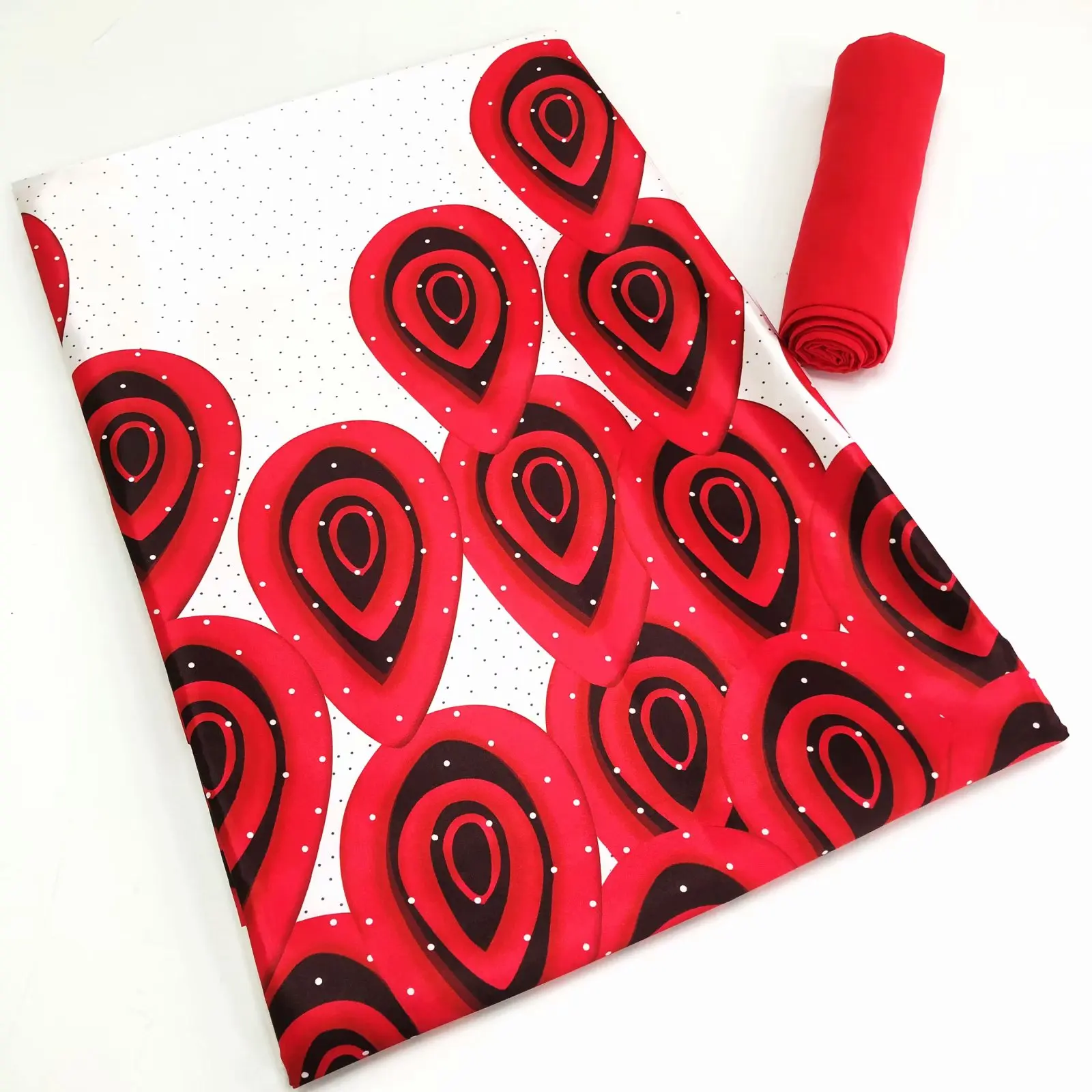 

Красный + белый Модный мягкий шелковый атлас из вощенной ткани 4 + 2 метров для платья Гана Анкара Африканский Воск для печати ткань TL1516-4
