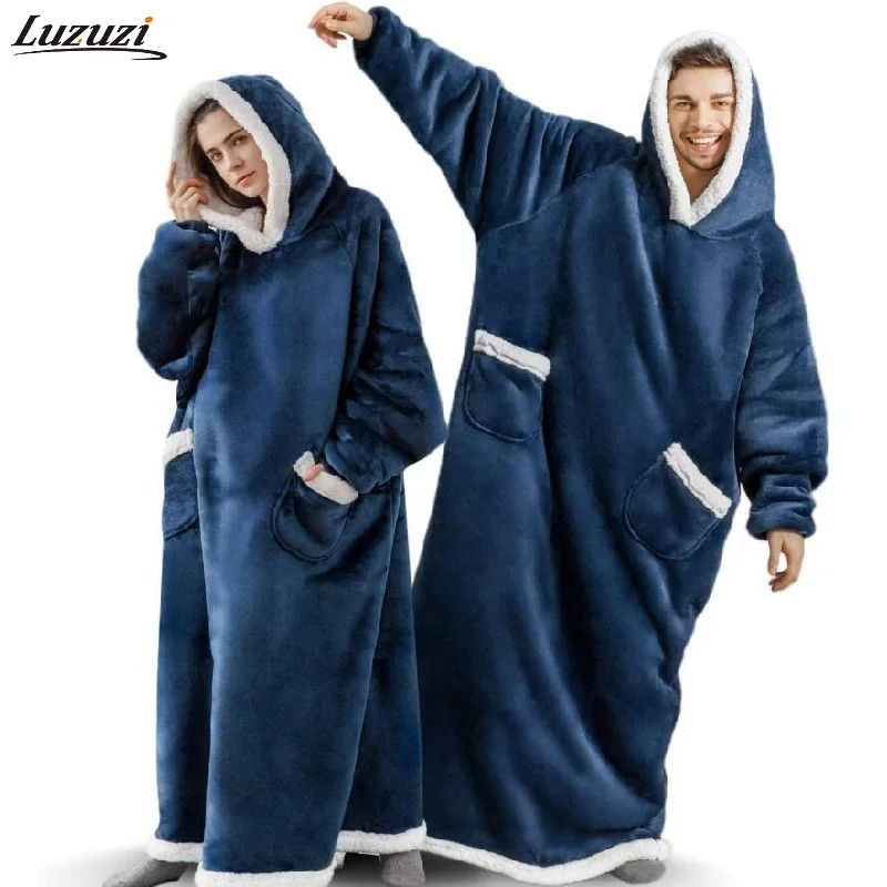 Супердлинное фланелевое одеяло Luzuzi с рукавами Зимние толстовки свитшот женский