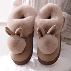 Зимние тапочки, Женская плюшевая повседневная женская мягкая удобная теплая обувь для дома, женская обувь с пушистыми кроличьими ушками