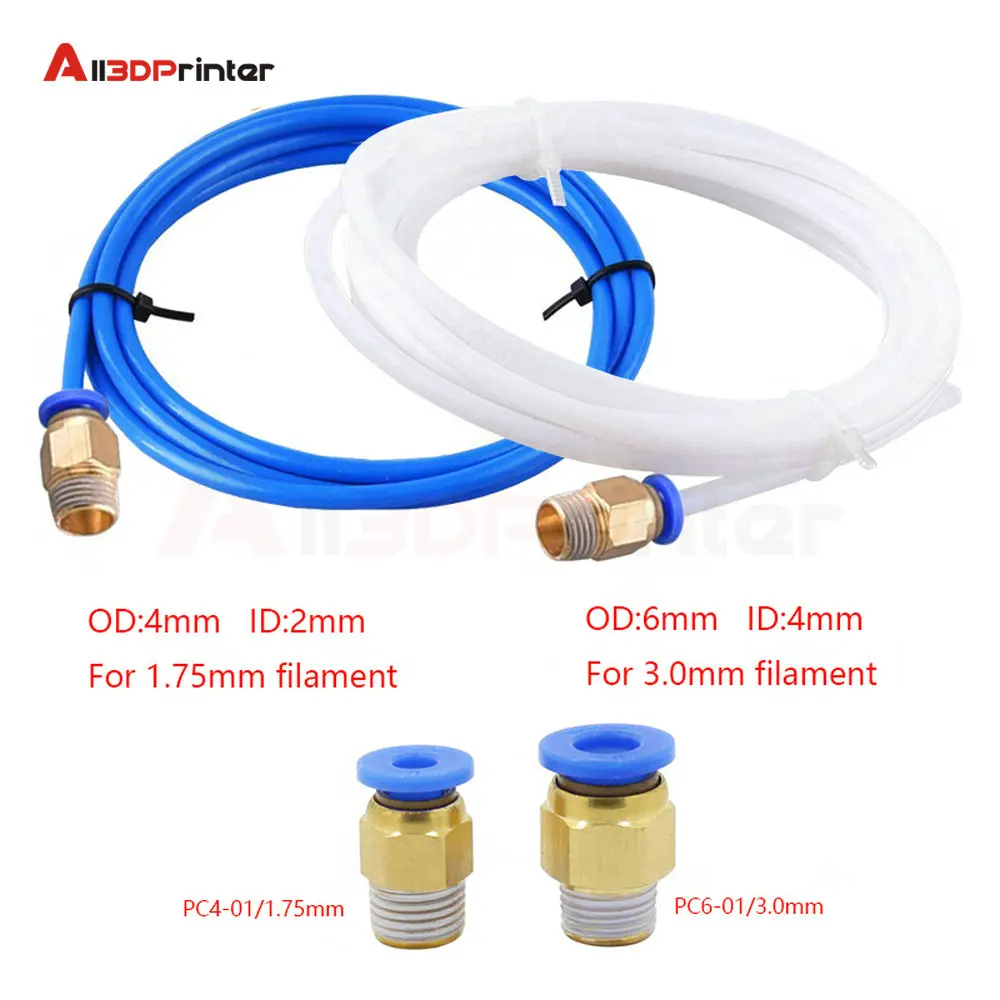 

1M PTFE Tube PiPe With Connectors 3D Printers Parts J-head Hotend For V5 V6 1.75mm 3.0mm Filament Bowden Long Extruder