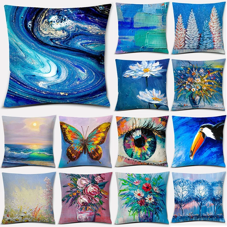 

Синяя искусственная Подушка, подарок, украшение для дома и офиса, декоративная подушка для спальни, дивана, Автомобильная подушка, наволочк...