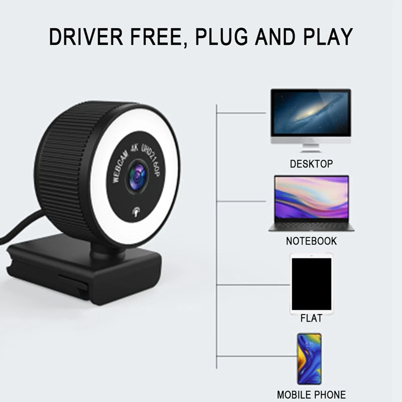 

1080P Webcam, PC Webcam with Microphone, Full HD, 1080P, 360 Rotation Free Adjustment,Computer Webcam