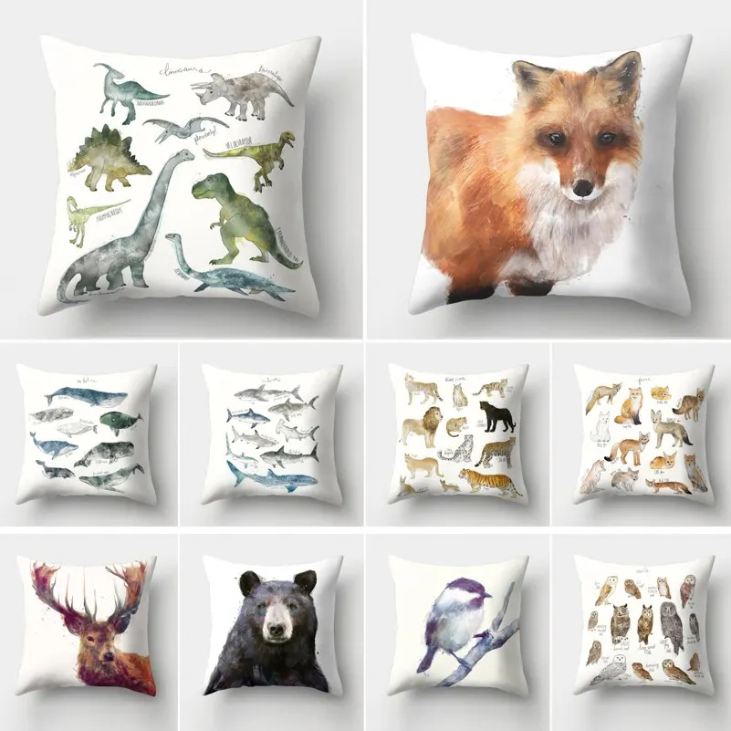Милый чехол с изображением Льва тигра лося лисы Кита совы наволочки животными