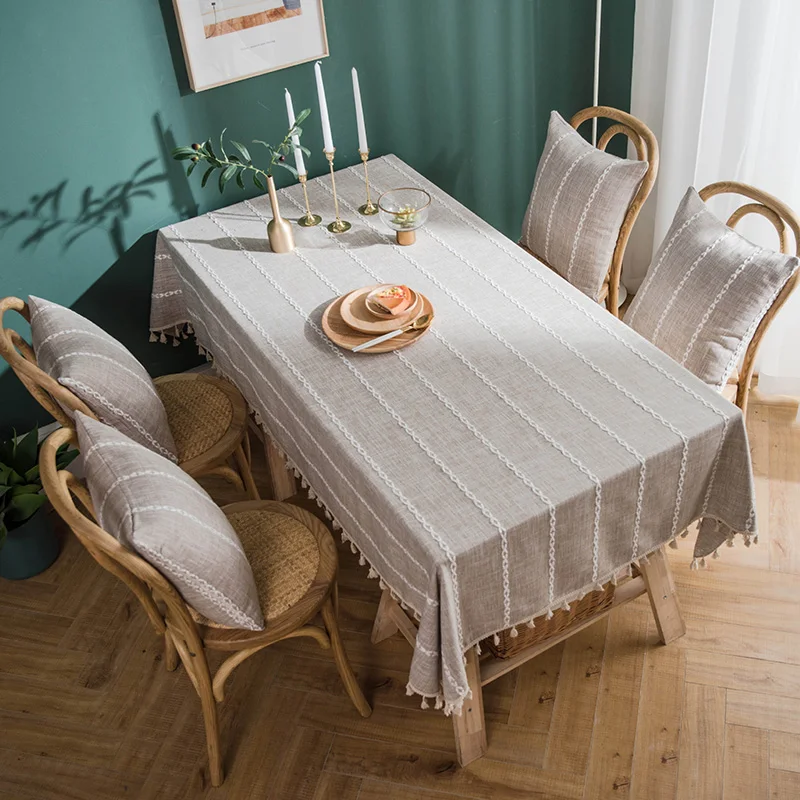 

Table Cloth Rectangular Wedding Decoration Parties Table Lace Linen Tablecloth with Embroidery Kitchen Ornaments Household Items