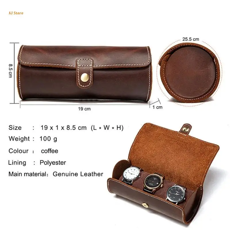 

Round 3 Watch Soft Wrinkle Genuine Leather Pocket Jewelry Bracelet Storage Case