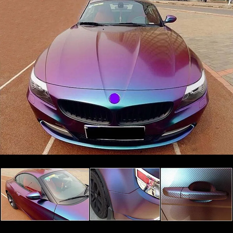 

30X152CM DIY Car Body Chameleon Sticker Car 3D Vinyl Wrap Color Changing Film Purple to Blue Decal Auto Exterior Styling