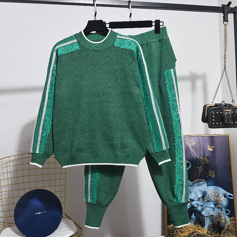 Трикотажный спортивный костюм женский комплект 2 шт. зимний контрастный цвет