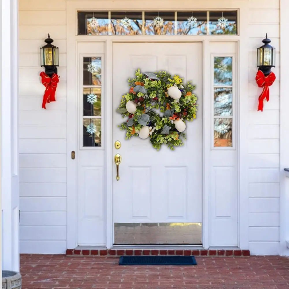 

Halloween White Pumpkin Wreath Artificial Front Garland For Wall Door Hanging Decor Thanksgiving Harvest Festival Arrangement