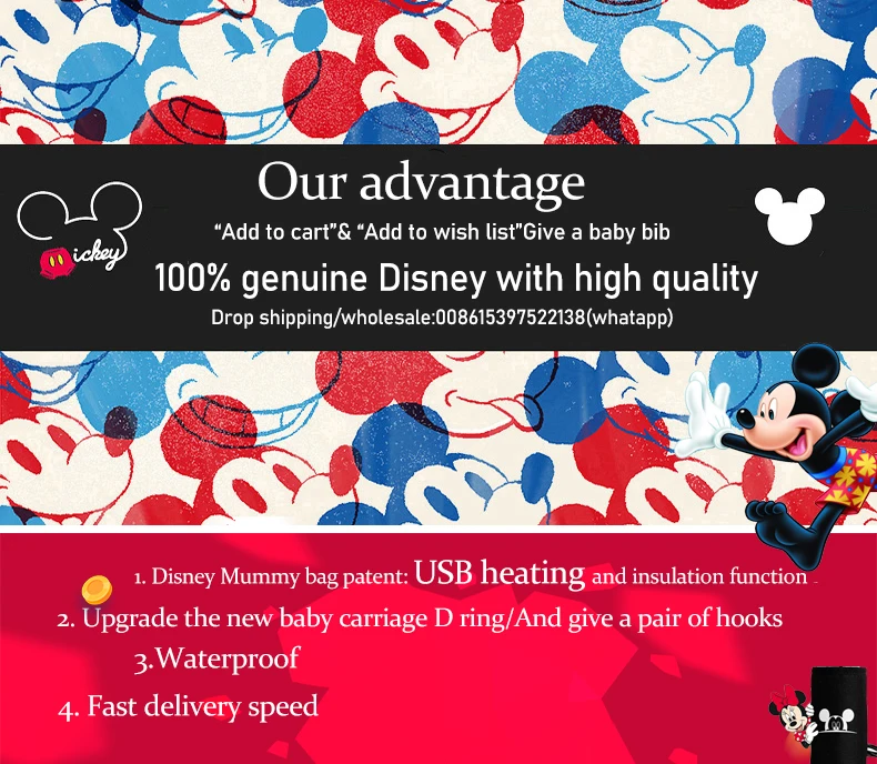 Disney usb сумка для подгузников рюкзак Подогрев бутылки Микки Минни детская сумка для мамы lager емкость дорожная сумка для подгузников для беременных