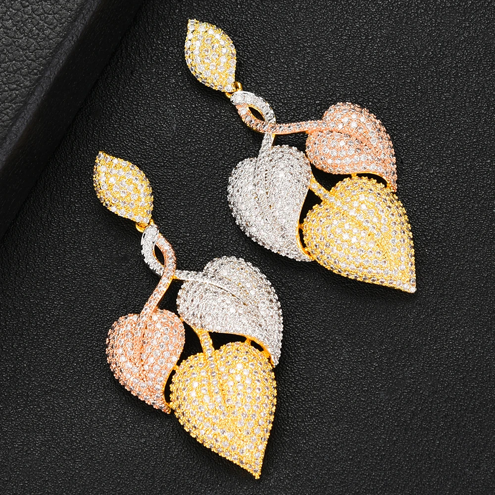 ?? Godki 2020高級幾何葉の花の女性ウェディングキュービックジルコニアステートメントチョーカーネックレスドロップピアスドバイジュエリーセット