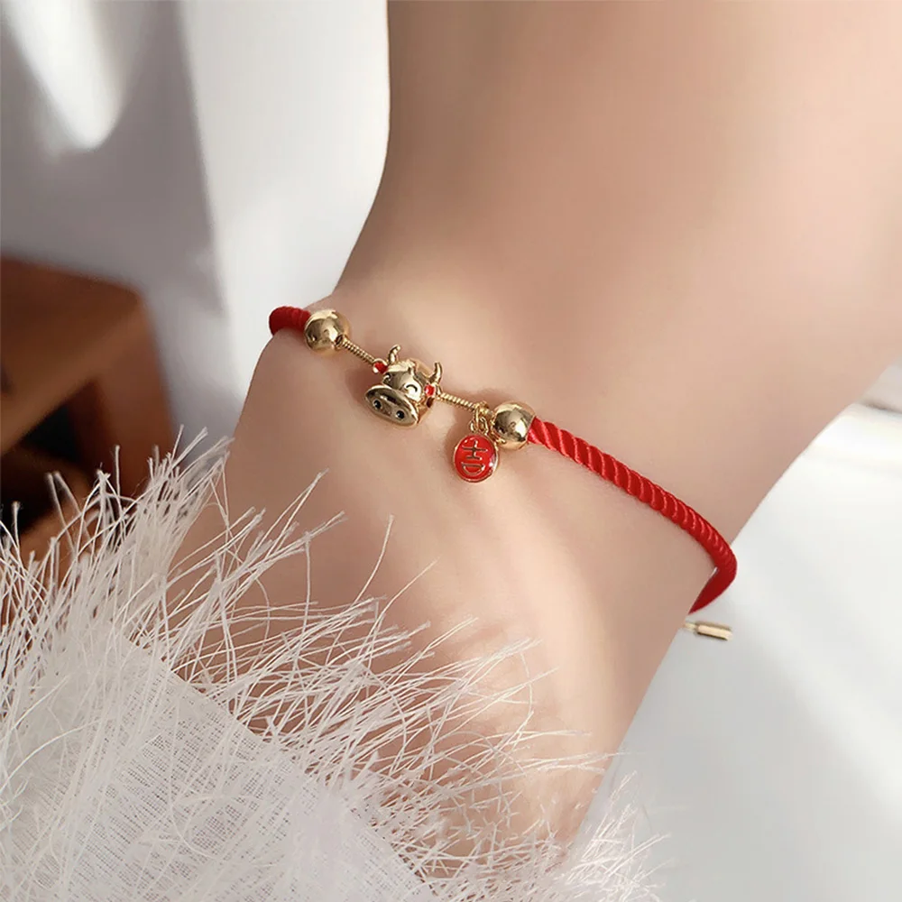 Модный год быка зодиака красный ручной веревочный браслет плетеный передачи