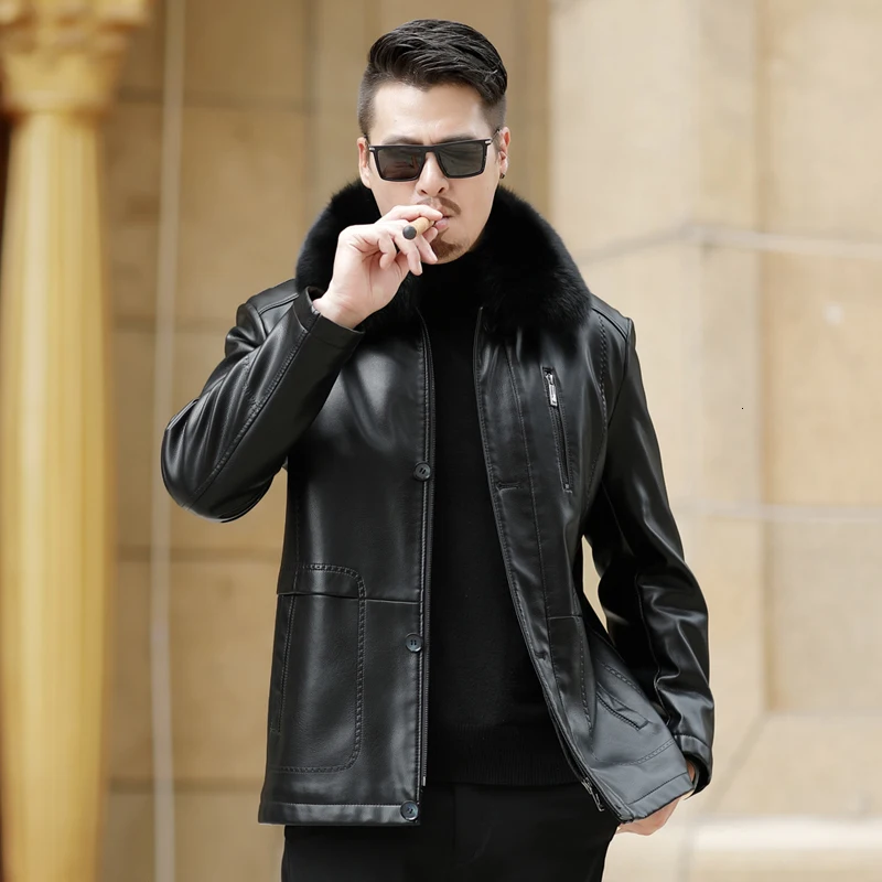 NEW Youth Winter Fur Leather Jacket Mens Plus Size Suede Leather Jackets Men Faux Fur Thick Warm Long Suede Jacket zipper
