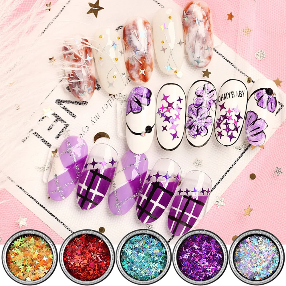 1 Box Multi-color Mixed Size Laser Star Shape Silver Sequins Holographic 3D Glitter Decoration Nail Art Manicure Tool | Красота и