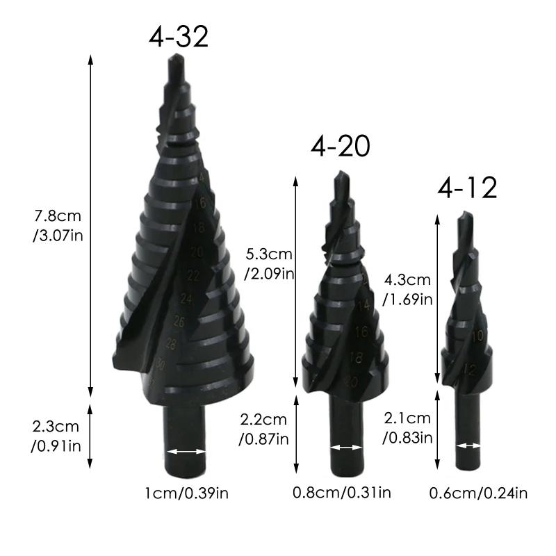 

3PCS 4-32MM HSS Cobalt Stepped Step Drill Bit Set High Speed High Speed Steel Spiral For Metal Taper Triangular Shank Hole