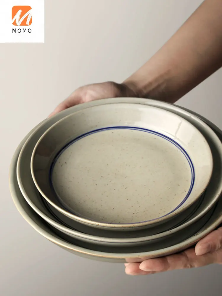 

Japanese Style Retro Domestic Tableware Rice Bowl Jingdezhen Porcelain Hand Painted Blue and White Spiral Pattern Series Suit