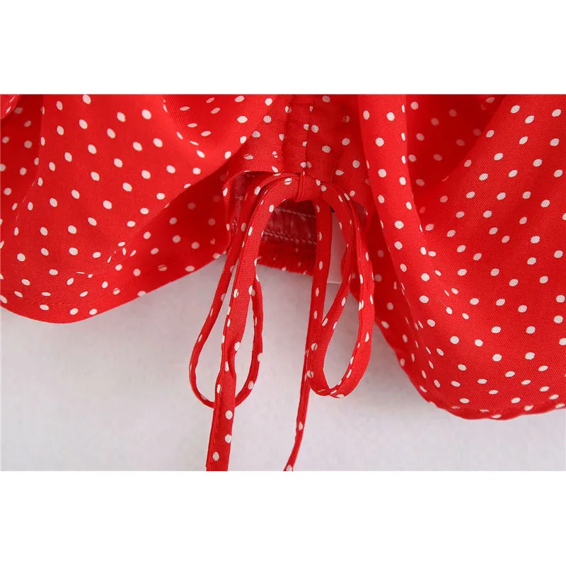 2020 женские милые красные короткие блузки в горошек Женская Регулируемая блузка с