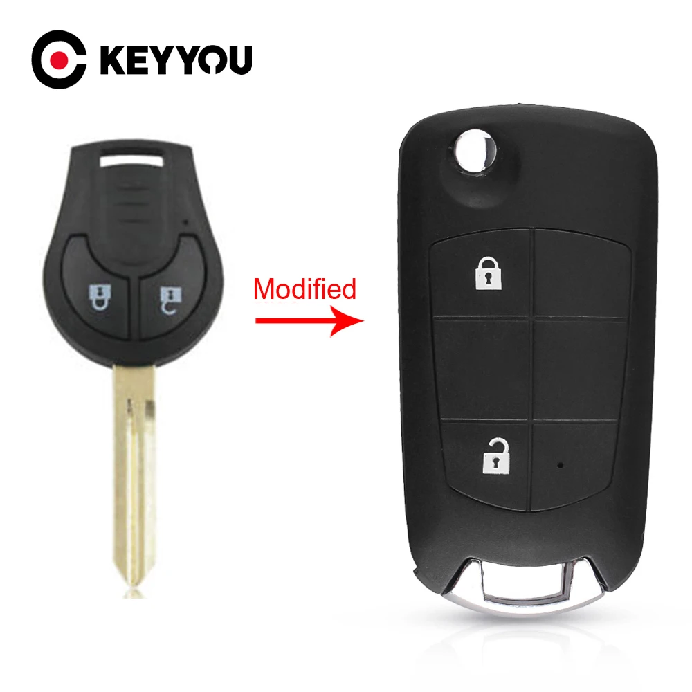 

KEYYOU 10X Modified Flip Folding Key Shell Case Fob For NISSAN Cube Juke Rogue Note Micra with NSN14 uncut blade 2/3/4 Buttons