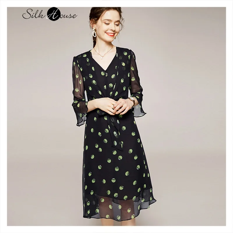 Новинка Лето 2020 шелковое платье с v-образным вырезом и рукавом три четверти
