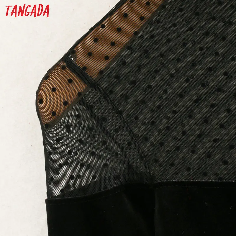 Tangada, модные женские бархатные вечерние платья, Сетчатое лоскутное платье с длинным рукавом, винтажное платье с открытой спиной, Vestidos 2XN169