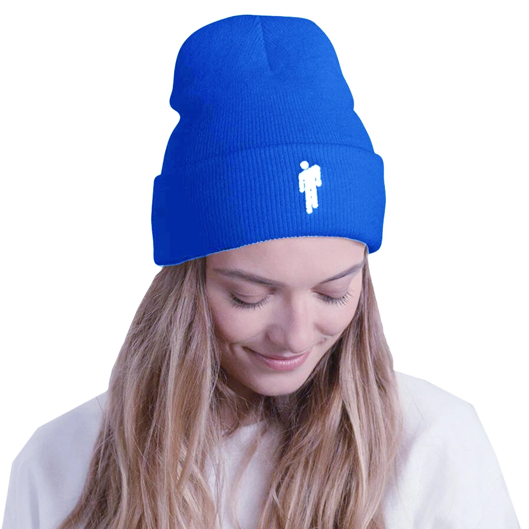 Blueberry Blue Billie Eilish, шапка в стиле хип-хоп, женские неоновые зеленые кепки, Модная вязаная шапочка с вышивкой, шапки Skullies, уличная шапка, капот, 18 цветов - Цвет: Blueberry Blue