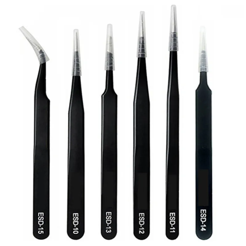 Набор антистатических пинцетов для ресниц 6 шт./компл. прецизионные изогнутые