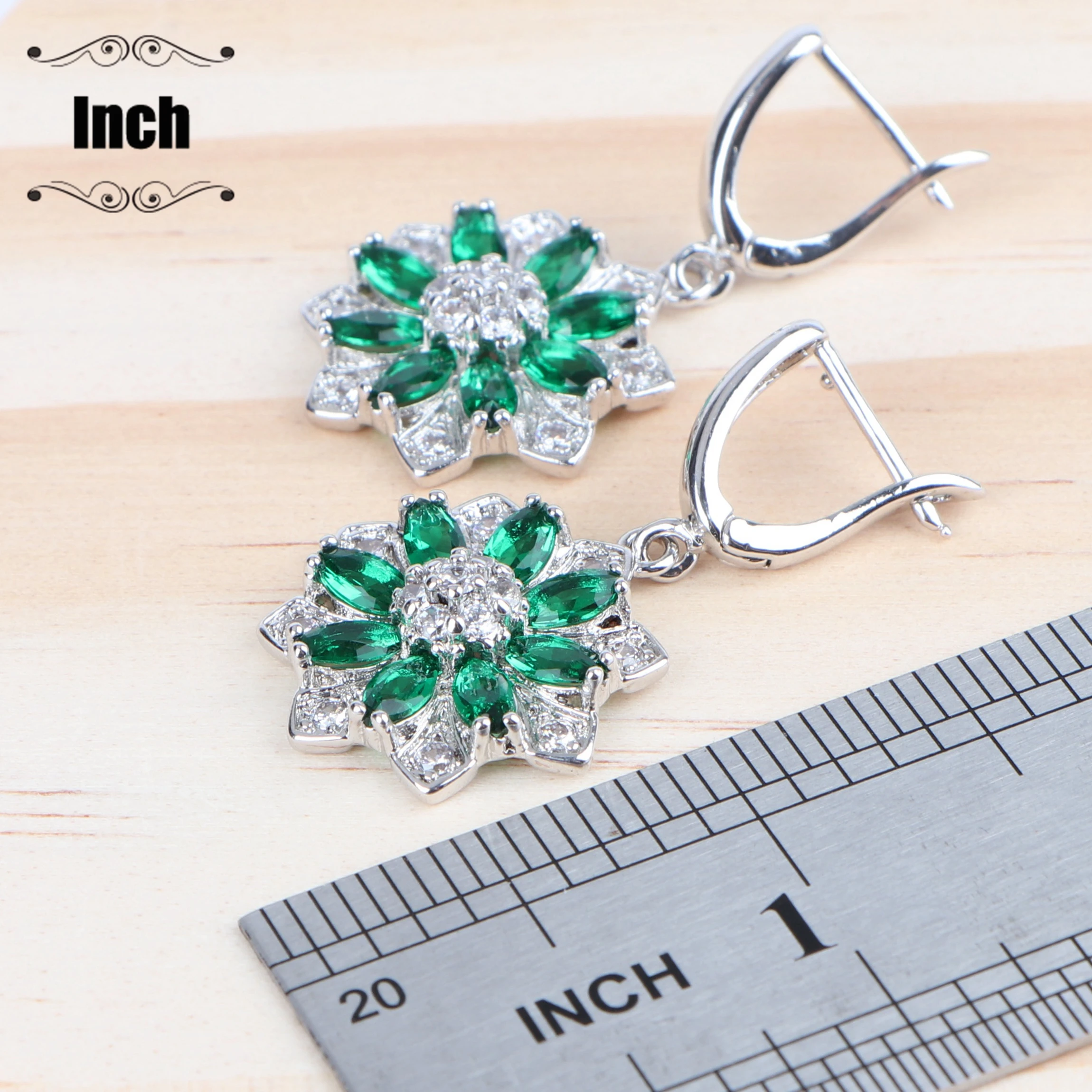 Зеленый цирконий женский костюм Свадебные Ювелирные наборы Серебро 925 серьги