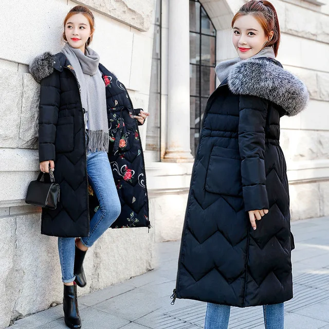 Двусторонняя Женская парка с капюшоном зимняя длинная куртка меховым воротником