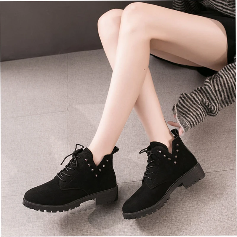 

Martin Short Boots Autumn And Winter New Flat Low Heel Short Boots Lace Up Single Boots Womwns Shoes Designer Shoes Dmsk Boty